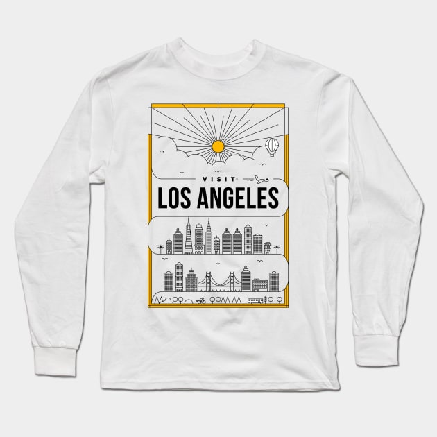 Los Angeles Minimal Lineal Poster Long Sleeve T-Shirt by kursatunsal